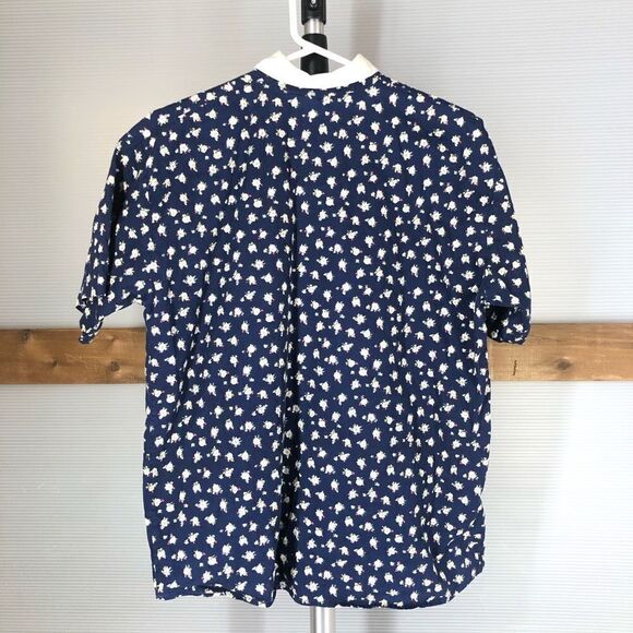 BOON BOON Blue Floral Grey Cat Collar & Buttons Short Sleeve Shirt Sz M - Picture 2 of 4